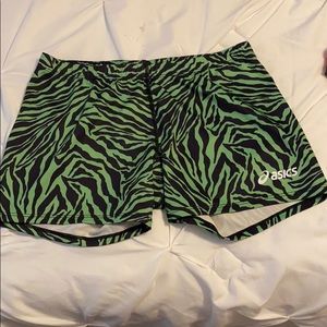 ASICS Green leopard print spandex shorts